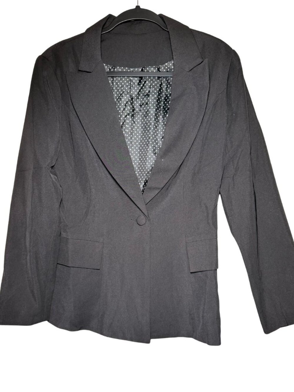 Black Polka Dot Lined Blazer with Pockets Small